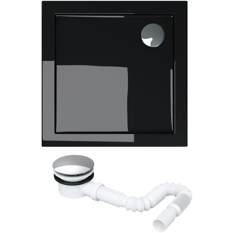 foto del prodotto doporro piatto doccia con piletta 100x100x4cm, piatto doccia faro1 in acrilico incl. piletta di scarico al01 , forma quadrato, nero