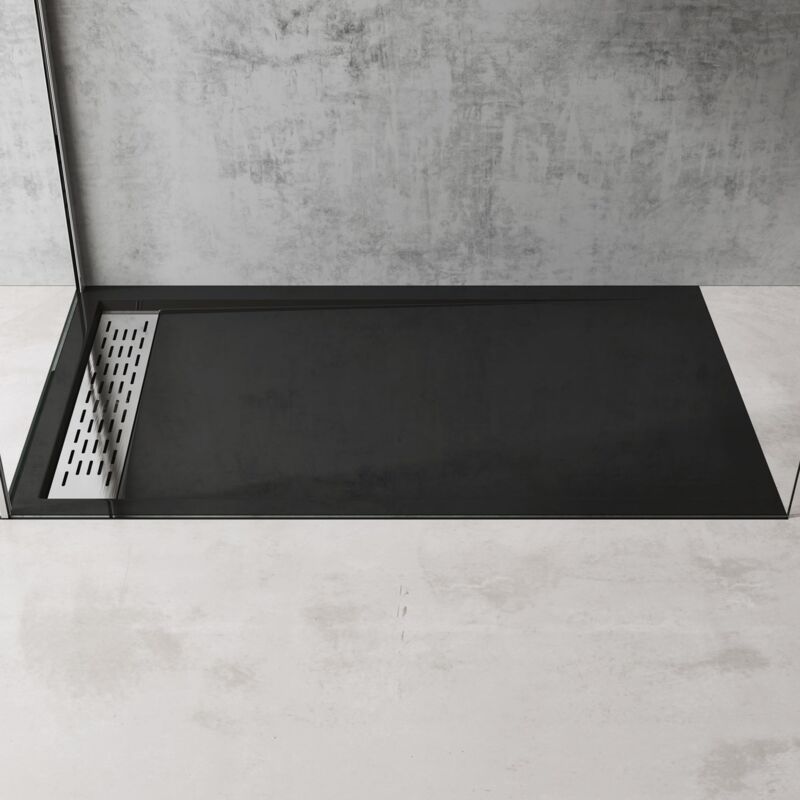 foto del prodotto doporro piatto doccia con piletta 100x120x5cm, piatto doccia xetro04 in acrilico incl. piletta di scarico al02 , forma rettangolare, nero