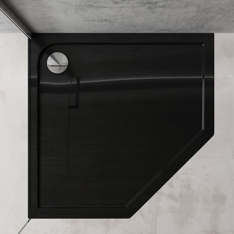 foto del prodotto doporro piatto doccia con piletta 80x80x4cm, piatto doccia faro5 in acrilico incl.al01, forma pentagonale, nero