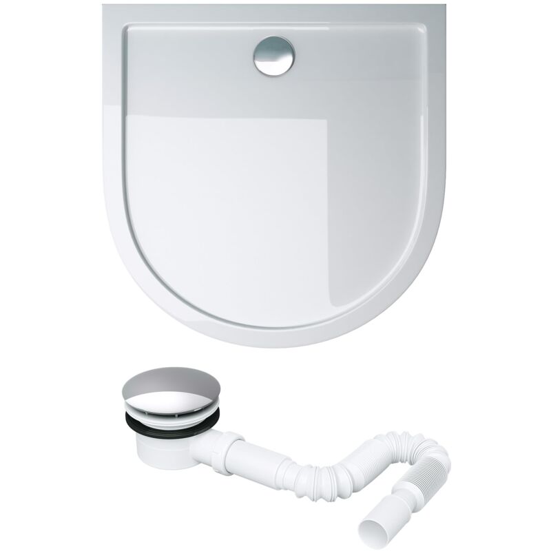 foto del prodotto doporro piatto doccia con piletta 90x90x4cm, piatto doccia faro4w in acrilico incl. piletta di scarico al01 , forma semicircolare, bianco