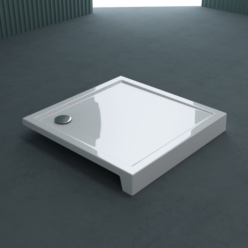 foto del prodotto doporro - piatto doccia quadrato in acrilico rinforzato con bordo alto 14 cm bianco lucido 100x100 cm piletta inclusa (al02) mod.faro1h
