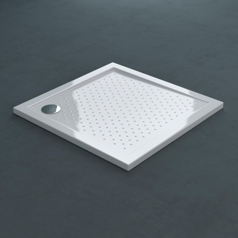 foto del prodotto doporro piatto doccia quadrato in acrilico ultrasottile bordato con superficie puntinata antiscivolo altezza 4 cm mod.lucia01ar bianco lucido