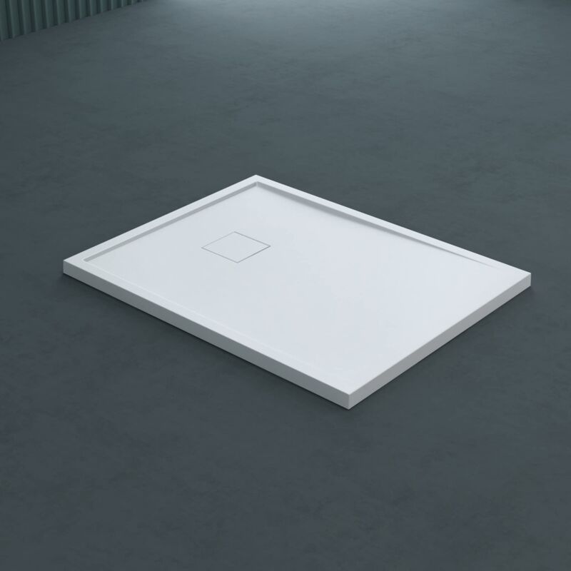 foto del prodotto doporro piatto doccia rettangolare 80x100x5 cm in marmoresina bianco, effetto pietra resistente e antiscivolo geoma08