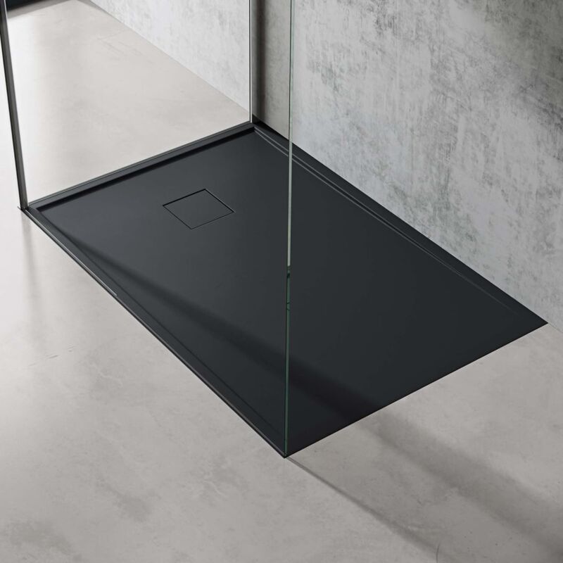 foto del prodotto doporro piatto doccia rettangolare 80x120x5 cm in marmoresina antracite, effetto pietra resistente e antiscivolo geoma08