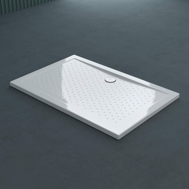 foto del prodotto doporro piatto doccia rettangolare in acrilico h 4 cm superficie puntinata antiscivolo mod.lucia02ar bianco lucido 80x110x4 cm con piletta inclusa