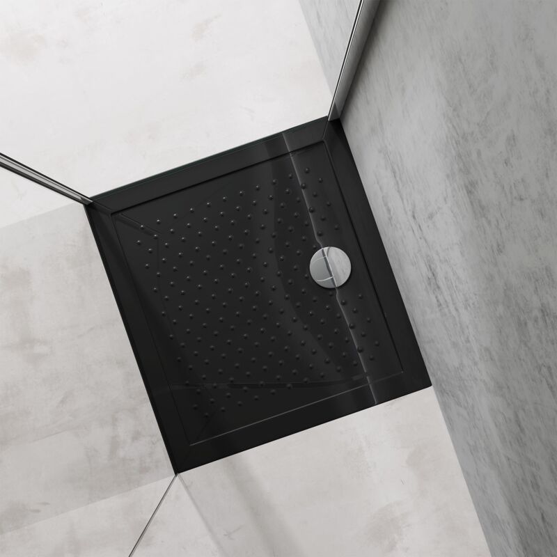 foto del prodotto doporro piatto doccia rettangolare in acrilico h 4 cm superficie puntinata antiscivolo mod.lucia02ar nero lucido 70x80x4 cm con piletta inclusa