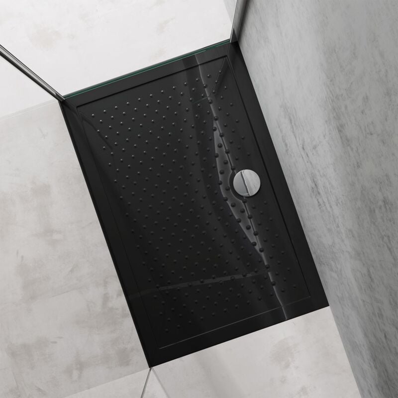 immagine 0 del prodotto doporro piatto doccia rettangolare in acrilico h 4 cm superficie puntinata antiscivolo mod.lucia02ar nero lucido 80x110x4 cm con piletta inclusa