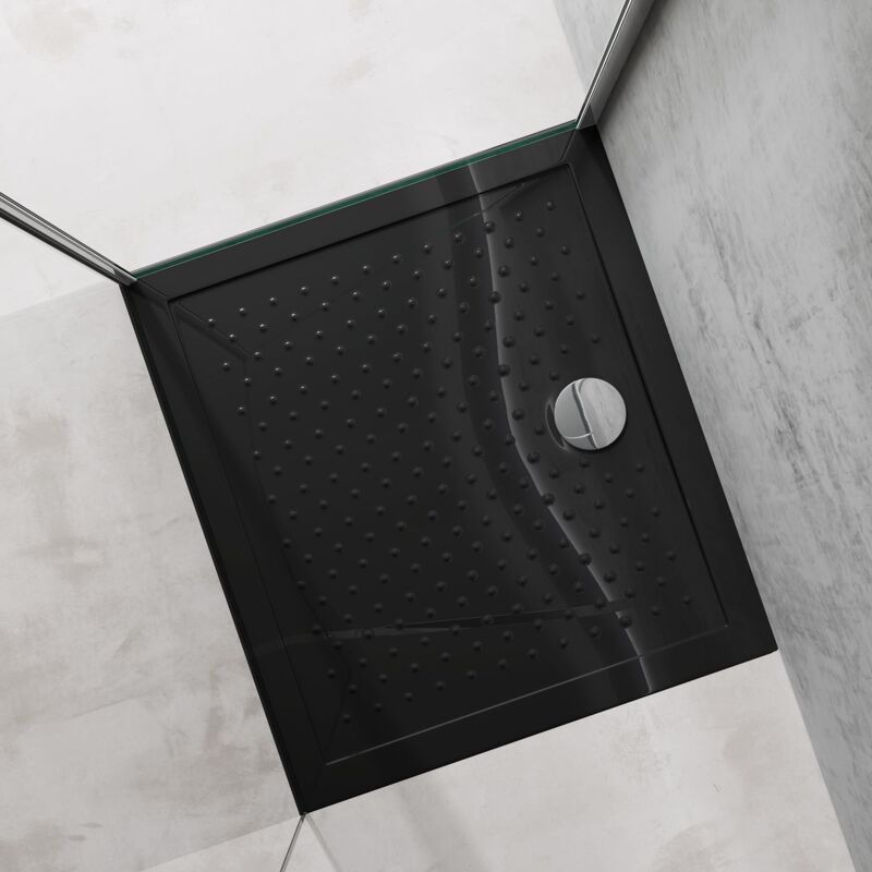 foto del prodotto doporro piatto doccia rettangolare in acrilico h 4 cm superficie puntinata antiscivolo mod.lucia02ar nero lucido 80x90x4 cm con piletta inclusa
