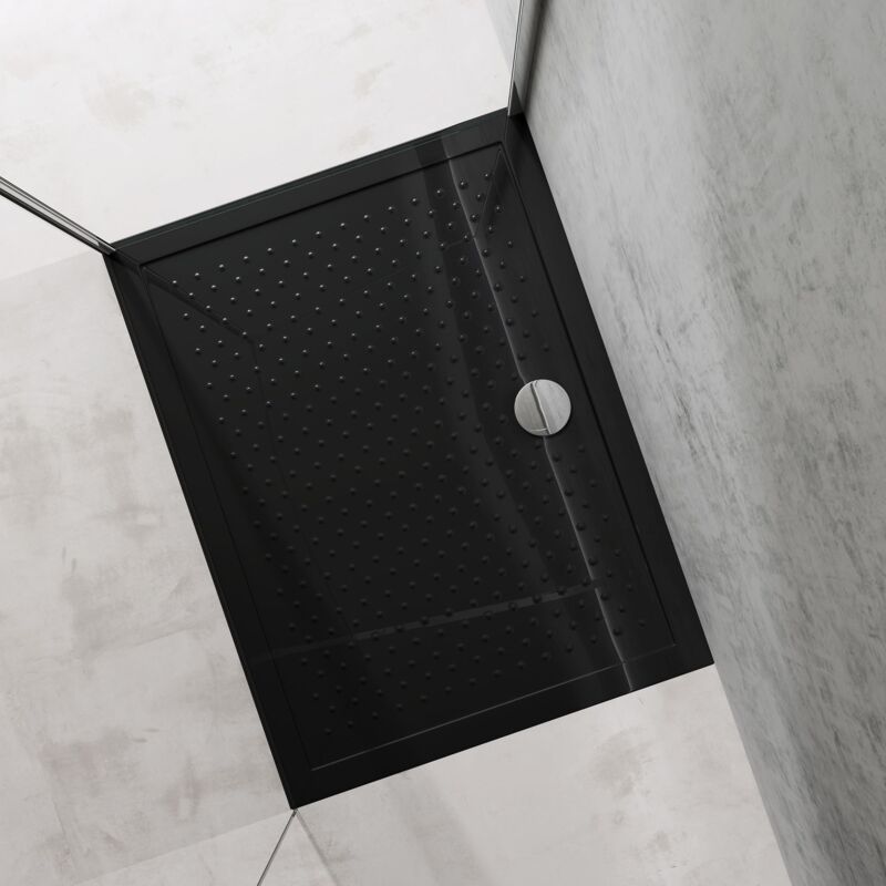 foto del prodotto doporro piatto doccia rettangolare in acrilico h 4 cm superficie puntinata antiscivolo mod.lucia02ar nero lucido 90x120x4 cm con piletta inclusa