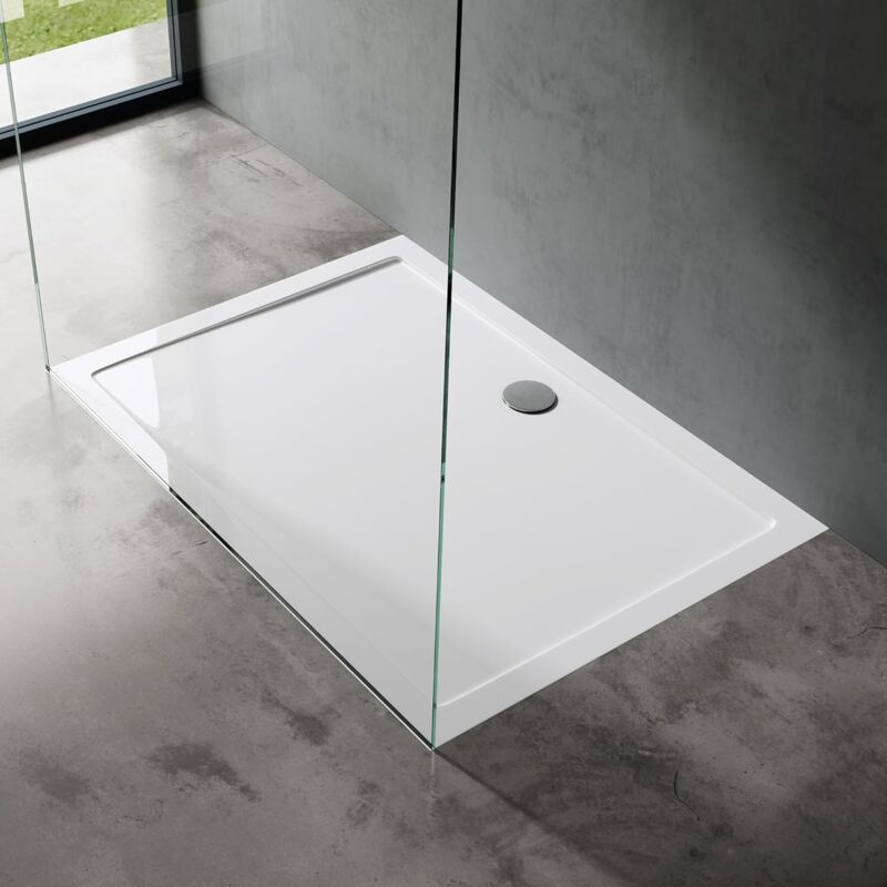 foto del prodotto doporro piatto doccia rettangolare in acrilico rinforzato, ultra slim 4 cm, installazione da appoggio o filo pavimento, bianco lucido 80x100 cm