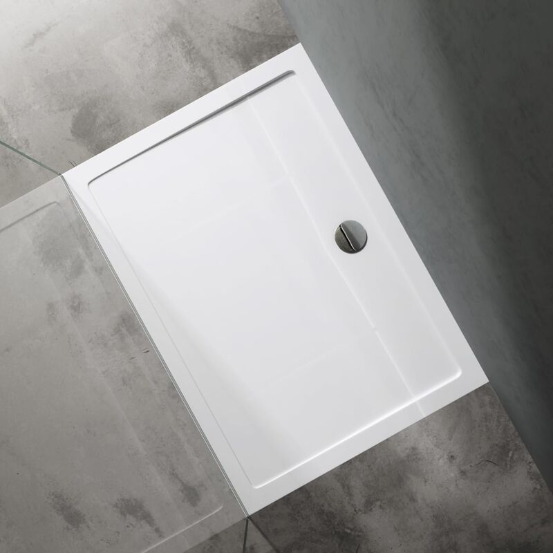 foto del prodotto doporro piatto doccia rettangolare in acrilico rinforzato, ultra slim 4 cm, installazione da appoggio o filo pavimento, bianco lucido 80x90 cm