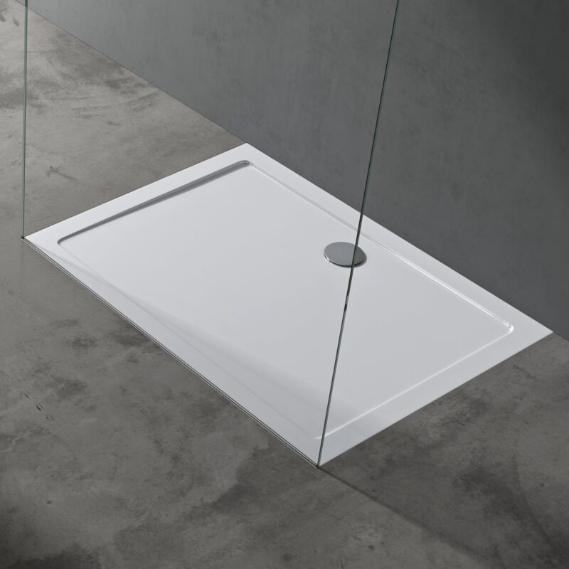 foto del prodotto doporro piatto doccia rettangolare in acrilico rinforzato, ultra slim 4 cm, installazione da appoggio o filo pavimento, bianco lucido 90x120 cm