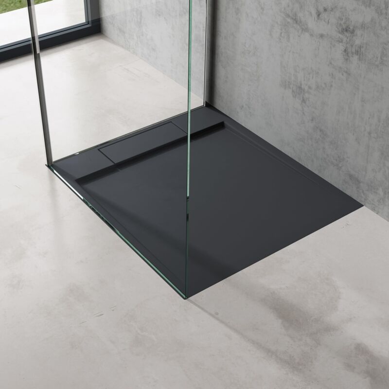 foto del prodotto doporro piatto doccia rettangolare in marmoresina effetto pietra, spessore 4 cm, installazione versatile, design antiscivolo, 75x80 cm, antracite