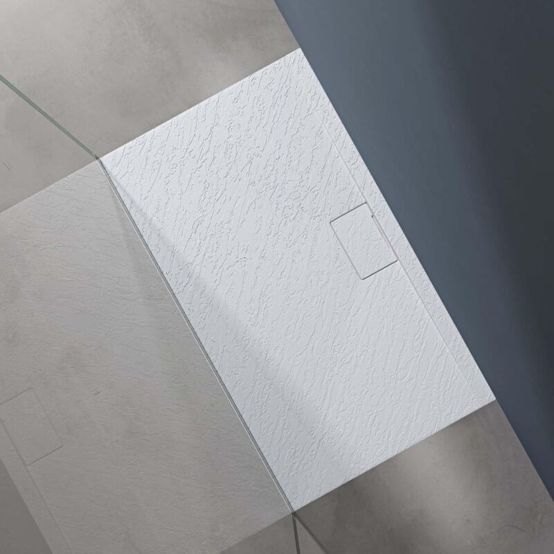 foto del prodotto doporro piatto doccia rettangolare in marmoresina effetto pietra, ultrasottile 3 cm, installazione versatile, 70x120 cm, bianco geoma07