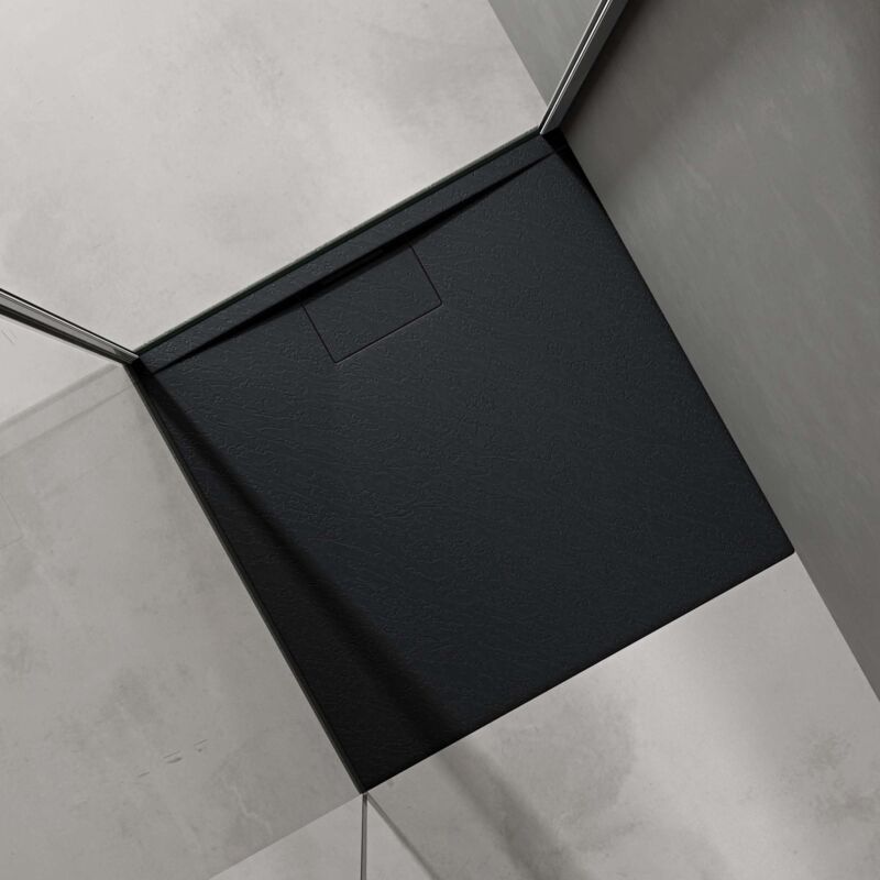 foto del prodotto doporro piatto doccia rettangolare in marmoresina effetto pietra, ultrasottile 3 cm, installazione versatile, 90x90 cm, antracite geoma07