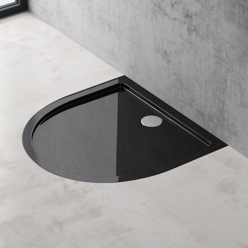foto del prodotto doporro piatto doccia semicircolare 90x90x4cm in acrilico nero, con piletta di scarico al01 incluso connessioni din adatto per installazione a