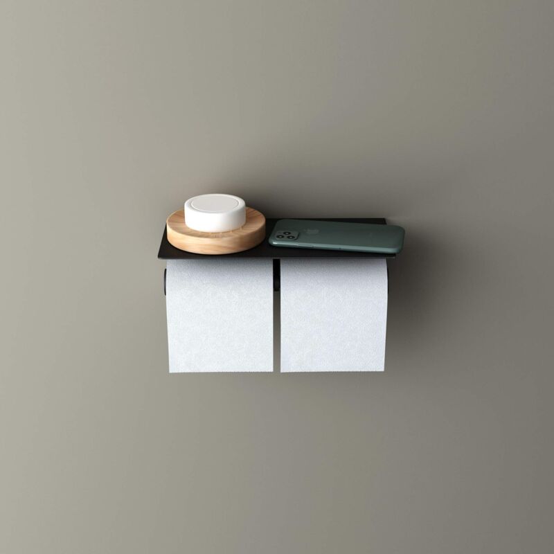 foto del prodotto doporro porta carta igienica portarotolo doppia, carta igienica con porta cellulare per bagno e toilette in acciaio inox mmf089d, nero opaco