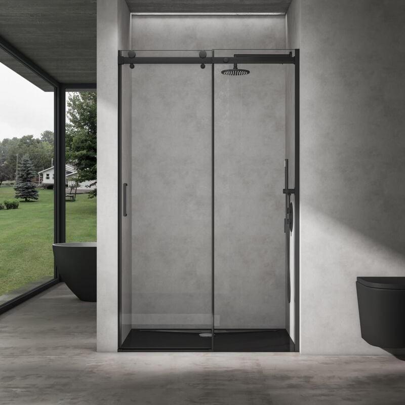 foto del prodotto doporro porta doccia box doccia a nicchia cabina bagno 140x195cm porta scorrevole in vetro 8mm temperato trasparente anticalcare incl. nano
