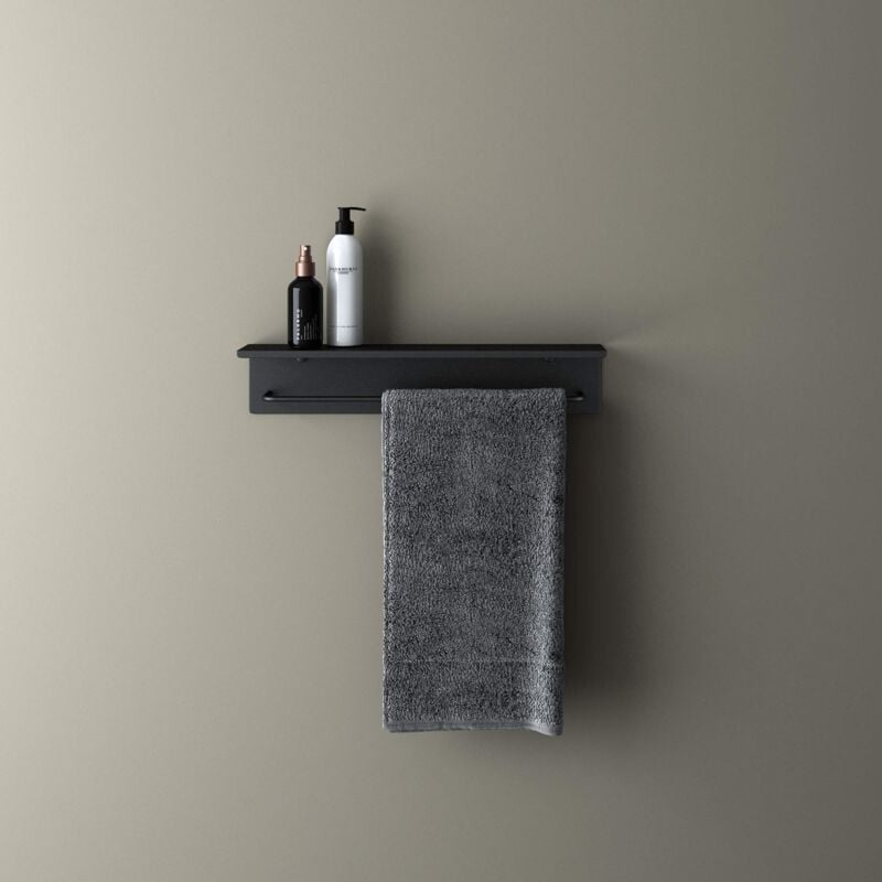 foto del prodotto doporro portasciugamani con ripiano 50x10x10cm, mensola bagno con portasciugamani in acciaio inossidabile mmf258, nero opaco