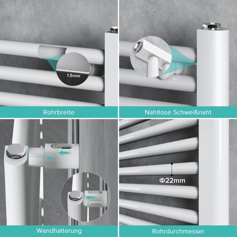 foto del prodotto doporro radiatore da bagno 100x60cm, radiatore piatto termoarredo da bagno riscaldamento elettrico o da acqua calda rhe portasciugamani in acciaio,