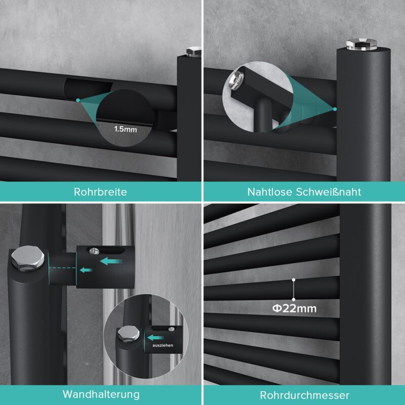 foto del prodotto doporro radiatore da bagno 100x60cm, radiatore piatto termoarredo da bagno riscaldamento elettrico o da acqua calda rhe portasciugamani in acciaio,