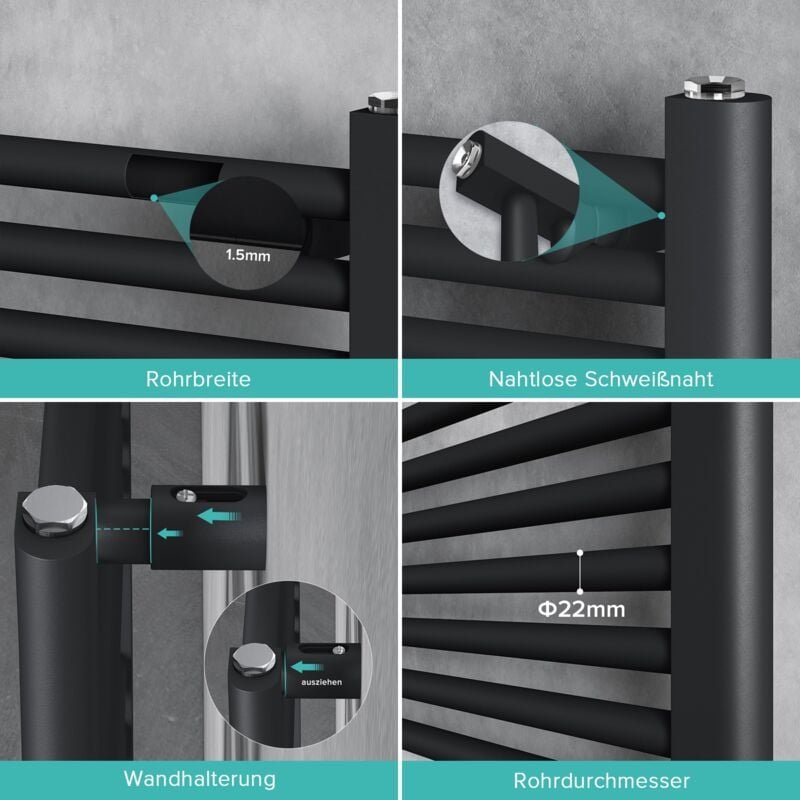 foto del prodotto doporro radiatore da bagno 180x50cm, radiatore piatto termoarredo da bagno riscaldamento elettrico o da acqua calda rhe portasciugamani in acciaio,