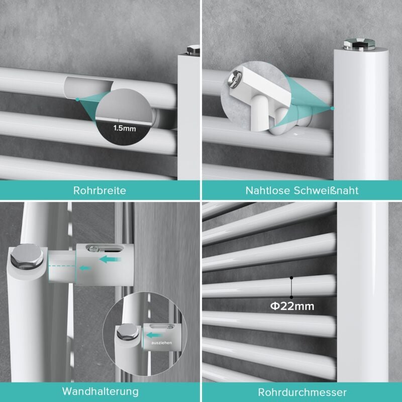 foto del prodotto doporro radiatore da bagno 180x60cm, radiatore piatto termoarredo da bagno riscaldamento elettrico o da acqua calda rhe portasciugamani in acciaio,