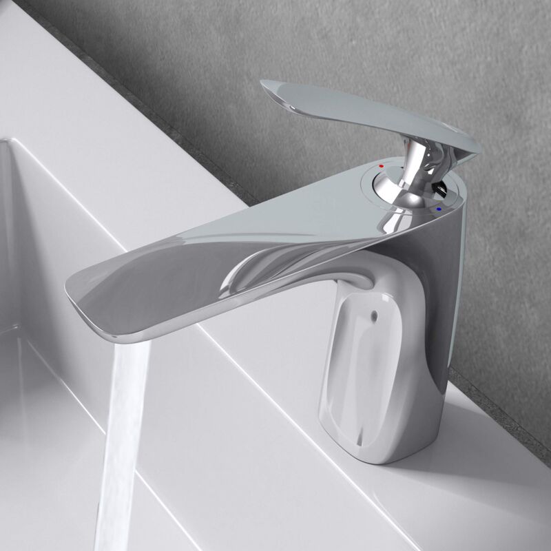 foto del prodotto doporro - rubinetto bagno cascata miscelatore per lavabo caldo e freddo regolabile miscelatore monocomando 16.5cm wam-7201 argento