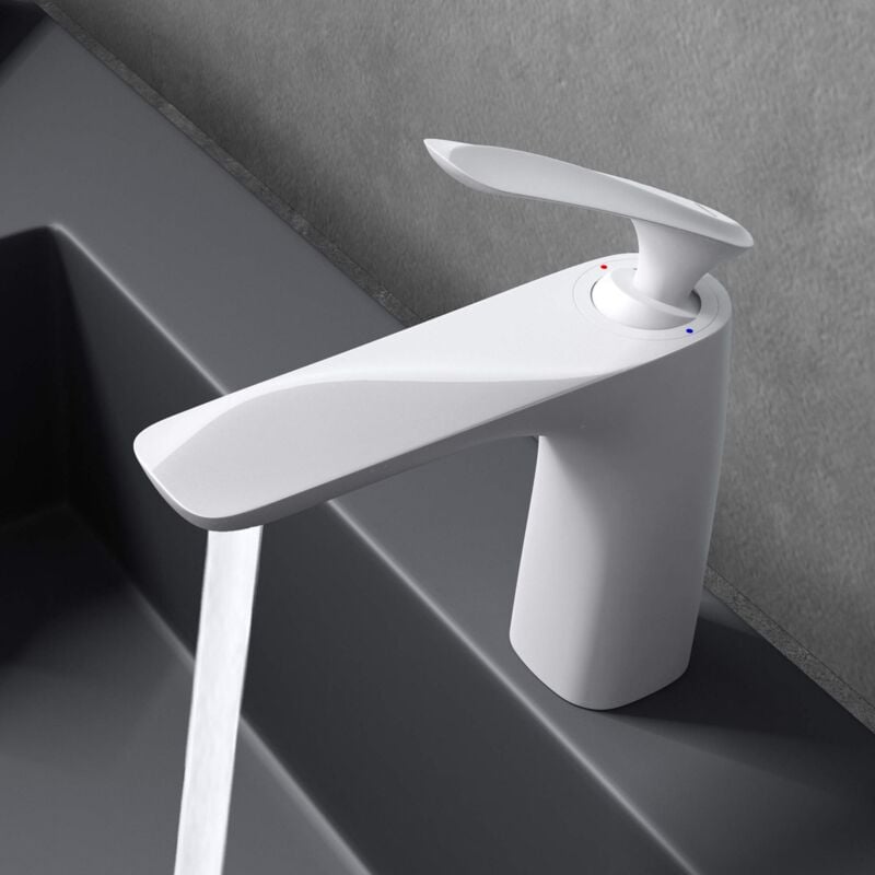 foto del prodotto doporro - rubinetto bagno cascata miscelatore per lavabo caldo e freddo regolabile miscelatore monocomando 16.5cm wam-7201 bianco