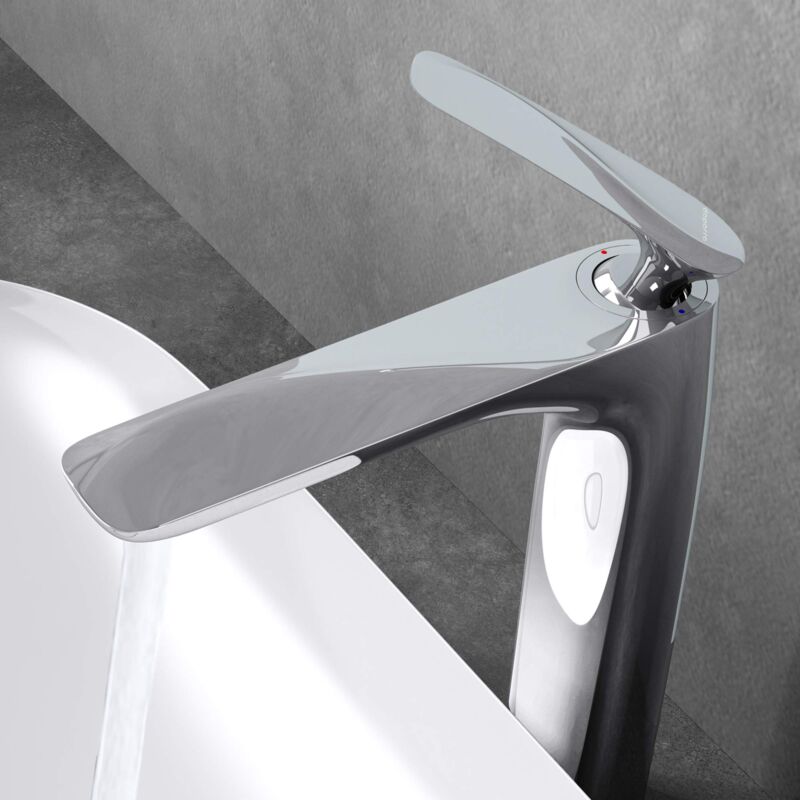 foto del prodotto doporro rubinetto bagno cascata miscelatore per lavabo caldo e freddo regolabile miscelatore monocomando 28cm wam 7201 argento