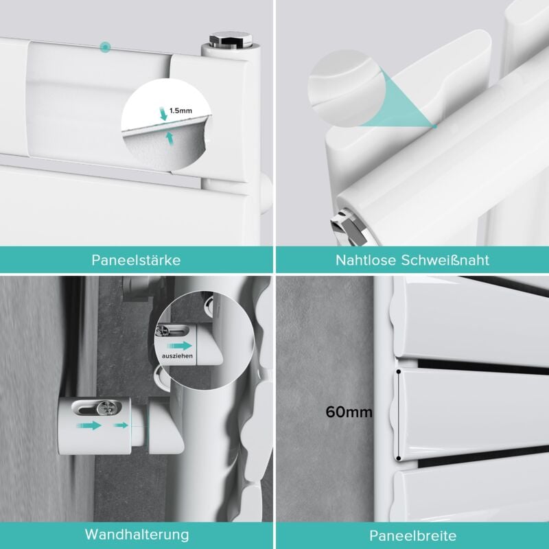 foto del prodotto doporro scaldasalviette 120x50cm, radiatore piatto termoarredo da bagno riscaldamento da acqua calda portasciugamani in acciaio, bianco