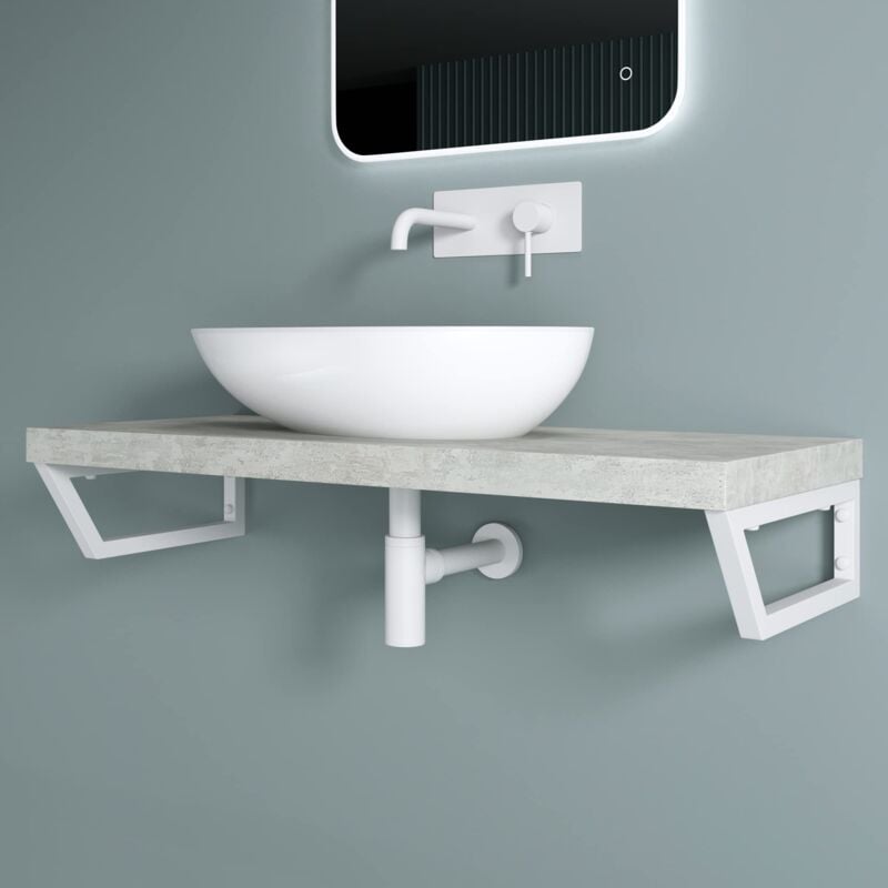 foto del prodotto doporro set di 2 staffe per lavabo reggimensola trapezio 430x150 mm in acciaio inox bianco, supporti da parete per mensole, lavabi e