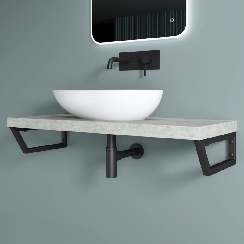 foto del prodotto doporro set di 2 staffe per lavabo reggimensola trapezio 430x150 mm in acciaio inox nero, supporti da parete per mensole, lavabi e portasciugamani