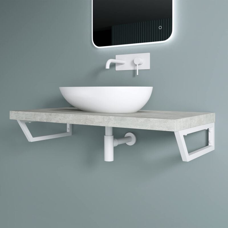 foto del prodotto doporro set di 2 staffe per lavabo reggimensola trapezio 480x150 mm in acciaio inox bianco, supporti da parete per mensole, lavabi e