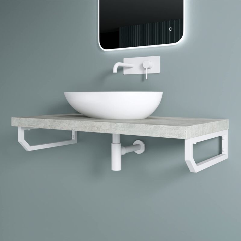 foto del prodotto doporro set di 2 staffe per scaffale reggimensola rettangolare 480x150 mm in acciaio inox bianco, supporti da parete per mensole, lavabi e