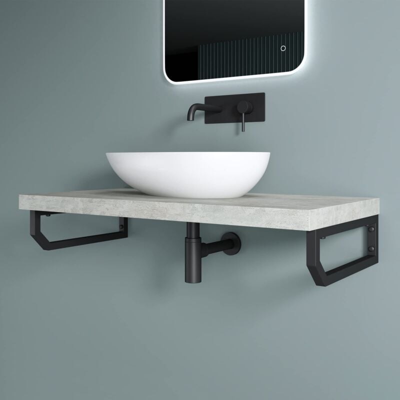 foto del prodotto doporro set di 2 staffe per scaffale reggimensola rettangolare 480x150 mm in acciaio inox nero, supporti da parete per mensole, lavabi e