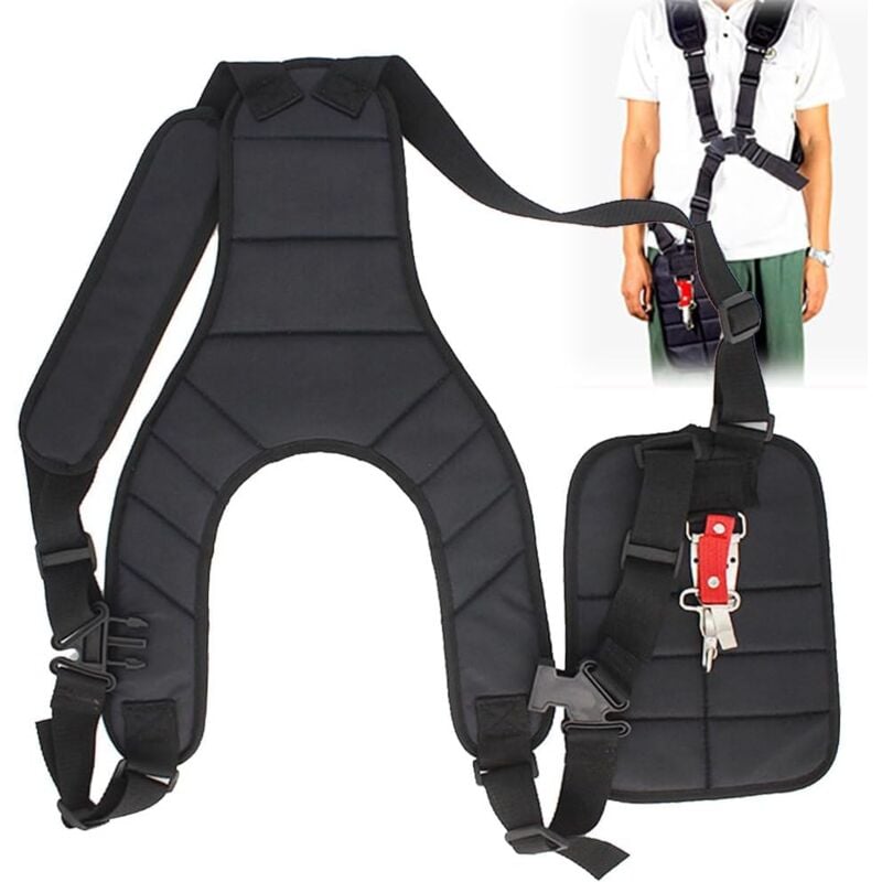 foto del prodotto doppia cinghia per decespugliatore, tracolla per decespugliatore, tracolla universale regolabile per tosaerba, accessorio da giardino per macchine da