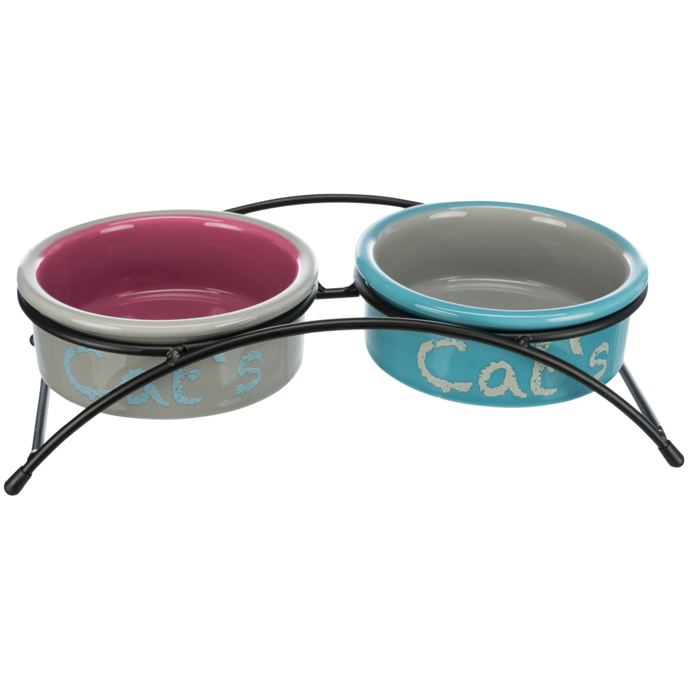 foto del prodotto doppia ciotola con supporto trixie eat on feet per gatti 2 x 300 ml, 12 cm grigio chiaro rosa antico azzurro 