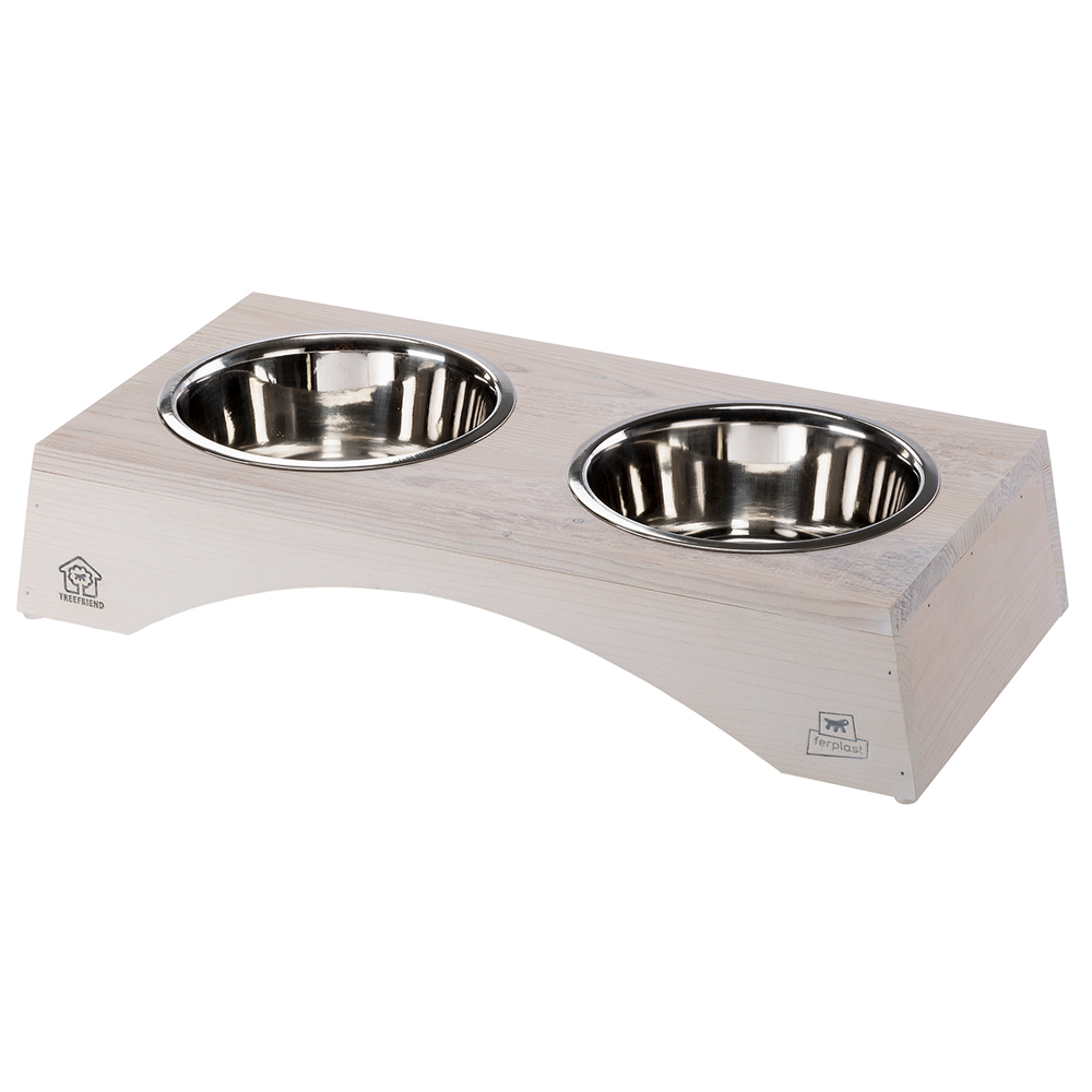 foto del prodotto doppia ciotola ferplast legno 2 x 1,2 l, 18,4 cm