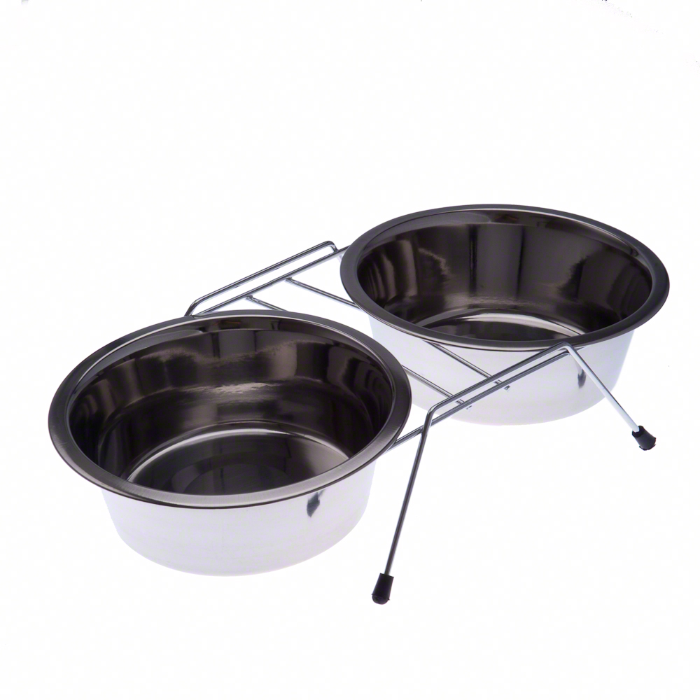 foto del prodotto doppia ciotola in acciaio con supporto 2 x 350 ml, 13 cm