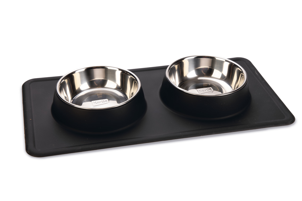 foto del prodotto doppia ciotola karlie diner set dex con supporto in silicone 2 x 350 ml, 14 cm nero