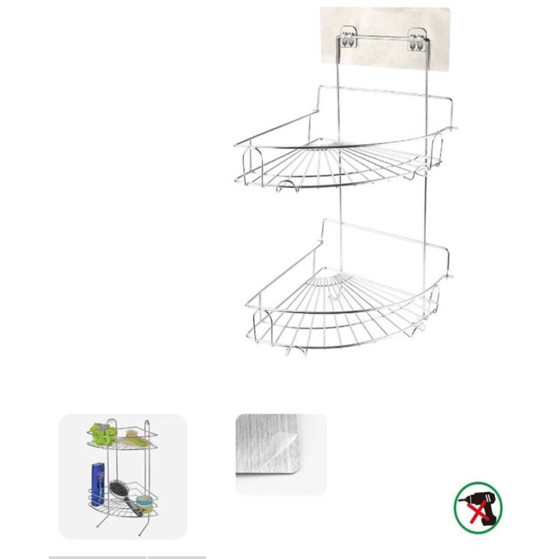 foto del prodotto doppia mensola angolare da parete adesiva scaffale organizer portaoggetti 03490