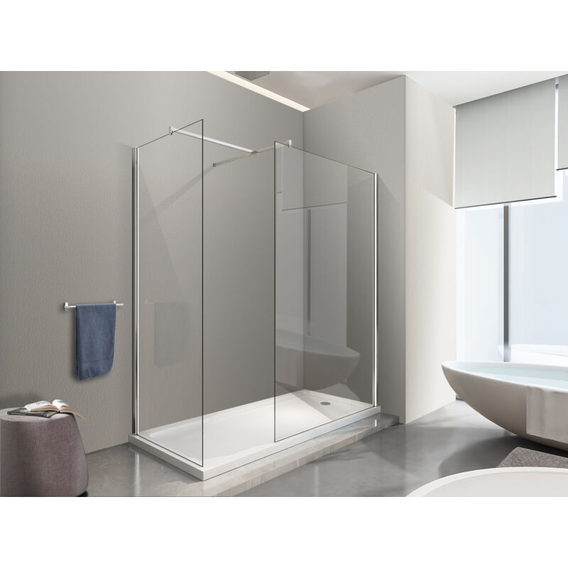 foto del prodotto doppia parete doccia walk in con braccio di sostegno superiore a t vetro 8 mm reversibile 78 80 x 68 70 h 200 cm nala