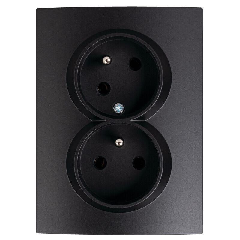 foto del prodotto doppia presa incorporata tipo e 2 uscite nero nero protezione dei contatti