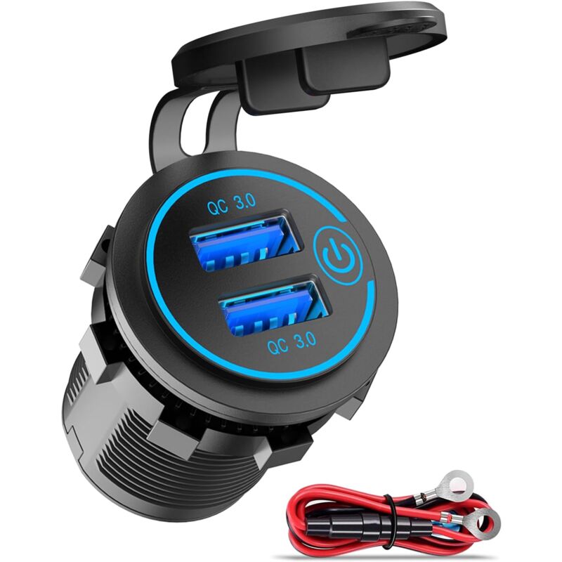 foto del prodotto doppia presa usb per caricabatteria da auto, presa usb impermeabile 12v 24v qc 3.0 con interruttore tattile, kit fai da te per auto, carrello da