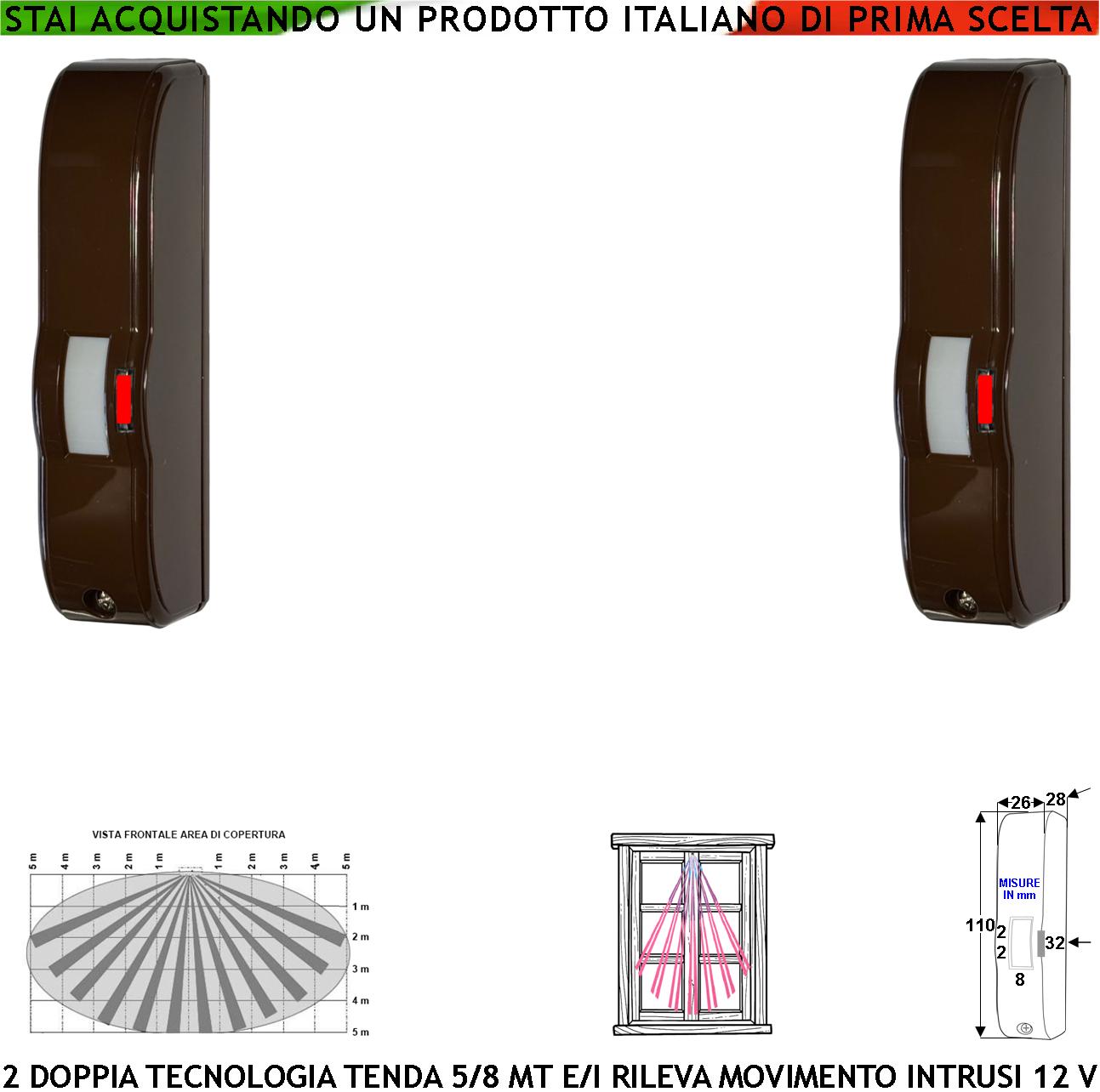 foto del prodotto doppia tecnologia tenda marrone infrarosso e microonda gatewatch portata 5 mt 2 pezzi sensori movimento ladri rampa scala coperto rileva intrusi invia allarme alimen. 12 v assorb. 10 ma cover abs ip44
