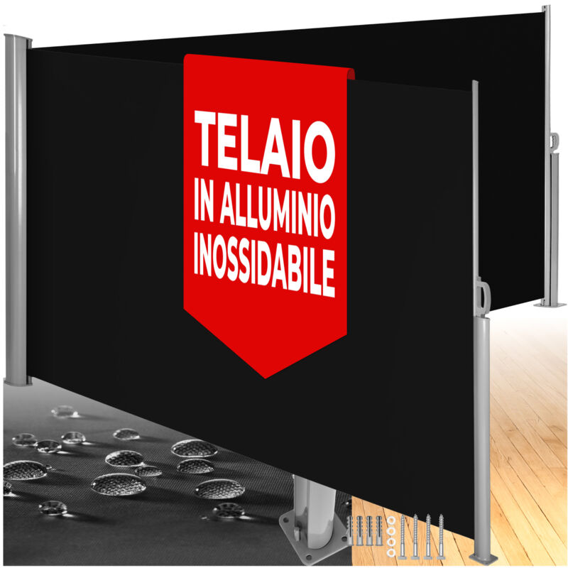 foto del prodotto doppia tenda laterale con cassonetto in alluminio estraibile con meccanismo di autoarrotolamento tendaggi, tende a pannelli scorrevoli 200 x 600