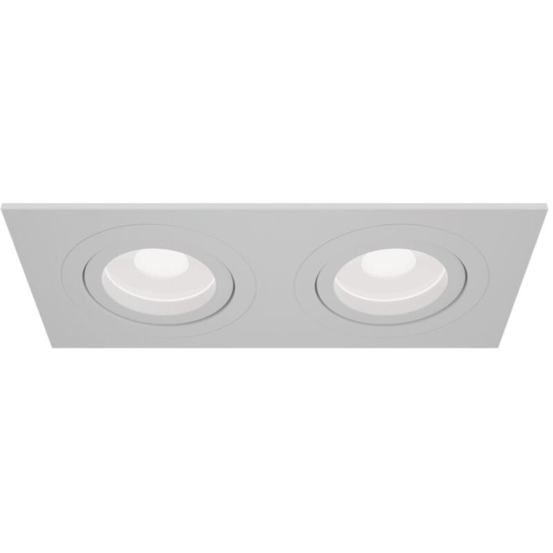 foto del prodotto doppio faretto da incasso moderno atom alluminio bianco 2 luci diffusore tessile