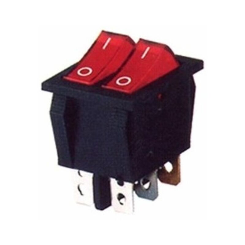 foto del prodotto doppio interruttore 22x30 luminoso rosso 16a 6 faston stufe ad olio e varie
