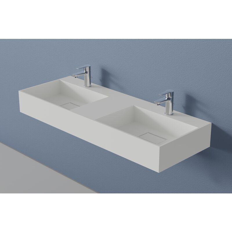 foto del prodotto doppio lavabo sospeso twg231 in pietra solida bianco opaco larghezza selezionabile 122 cm